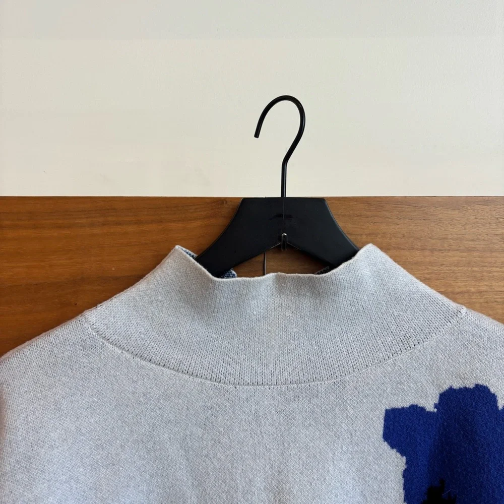 Anthropologie Maeve Carys Blue Floral Mock Neck Sweater, Size M - Picture 8 of 10